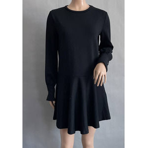 Zara Dress Women S Black Fit Flare Skater Mini Long Sleeve Gold Button Goth